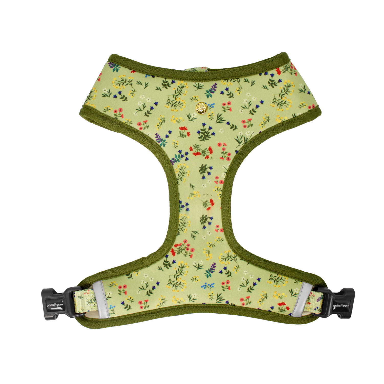 Pata Paw alpine wildflowers reversible harness showing its pattern.