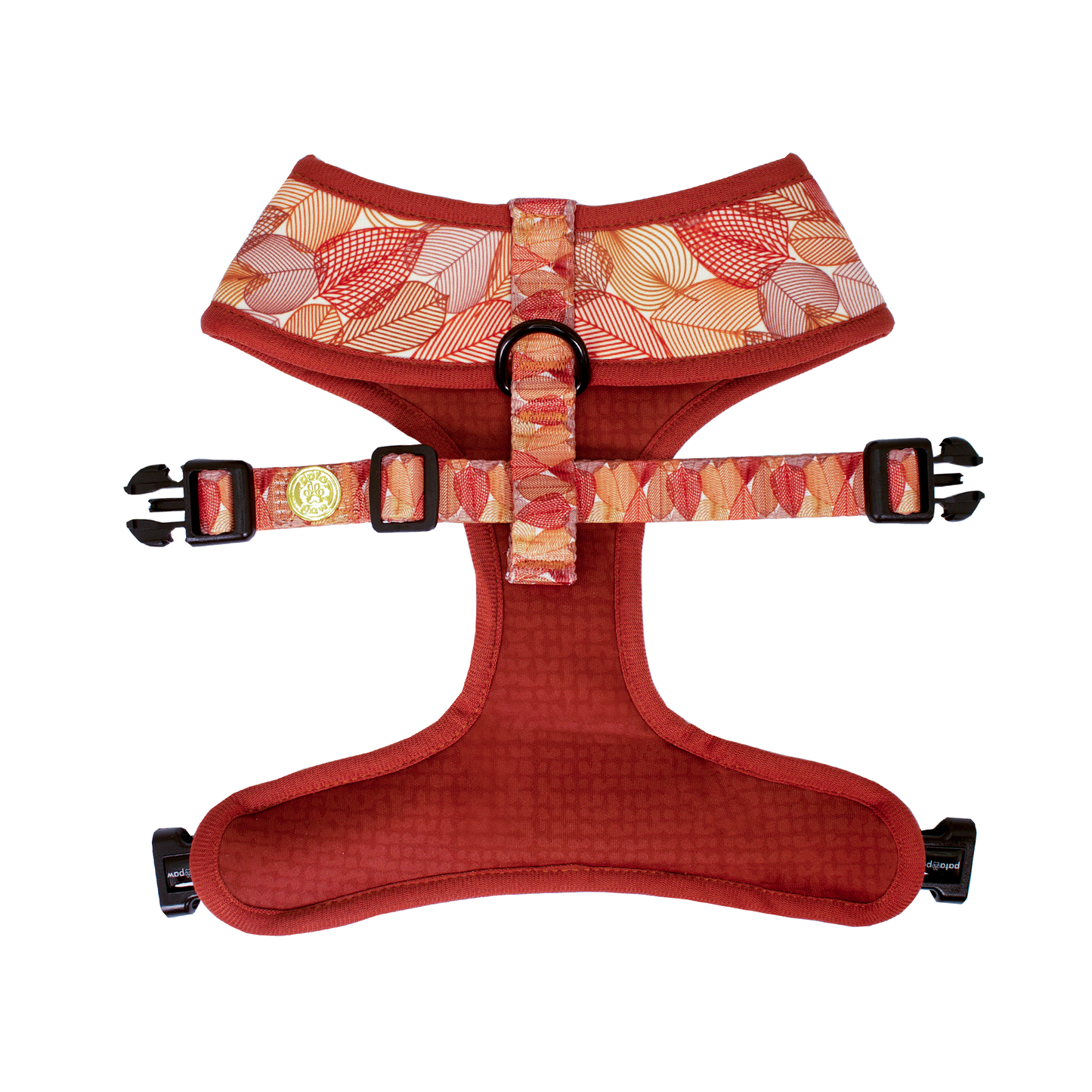 Pata Paw autumn crunch reversible harness showing its backside.