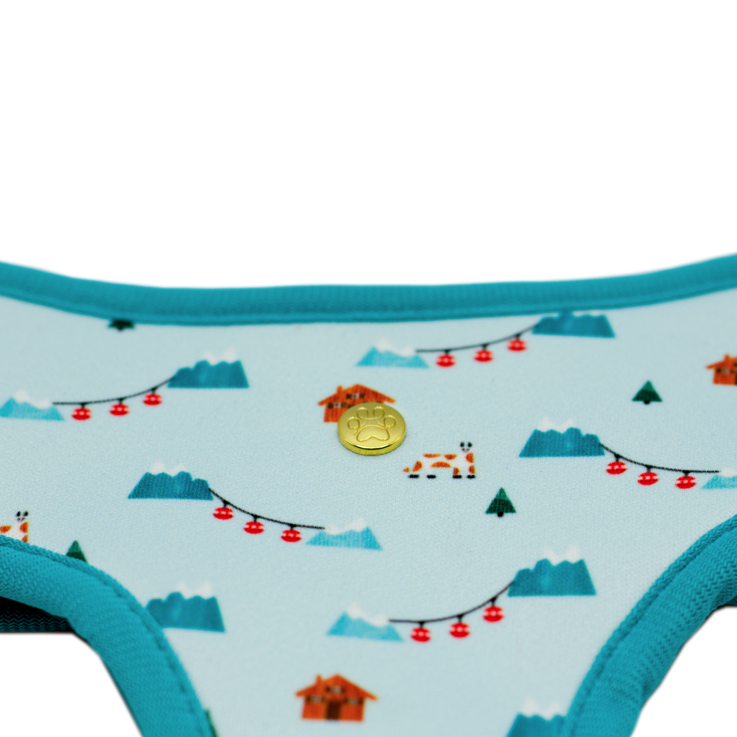 Pata Paw Les Alpes reversible harness showing a close-up of its golden paw.