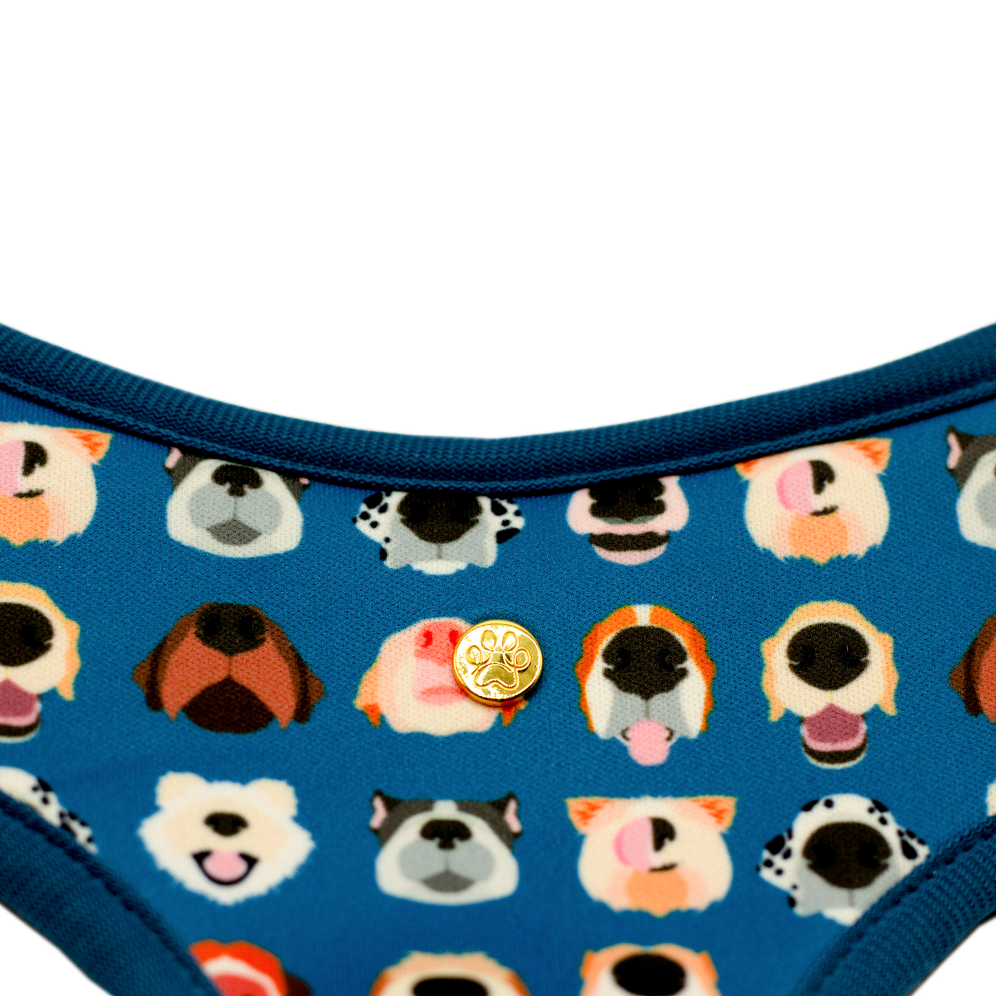 Pata Paw boops reversible harness showing a close-up of its golden paw and boops pattern.