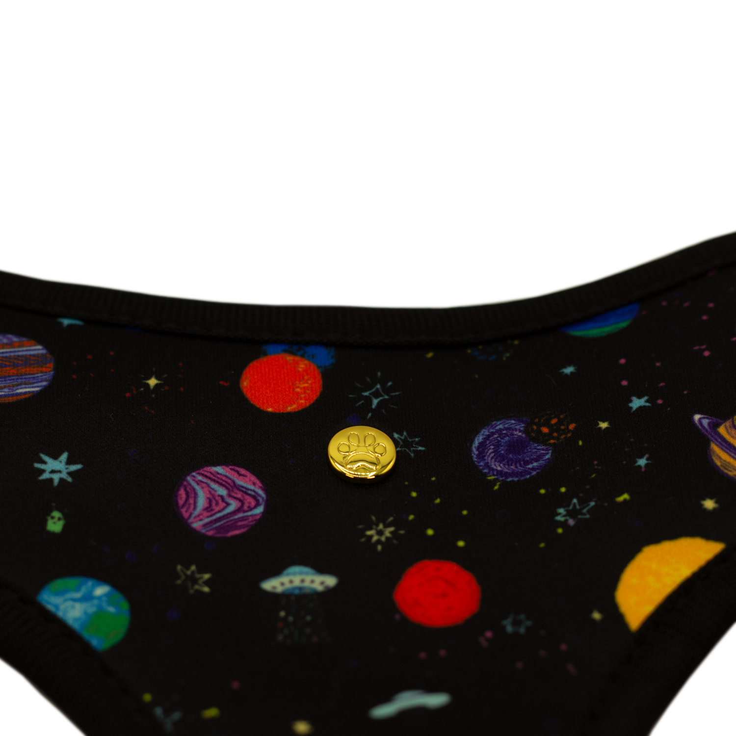 Pata Paw space explorer reversible harness showing a close-up of its front pattern and golden paw.