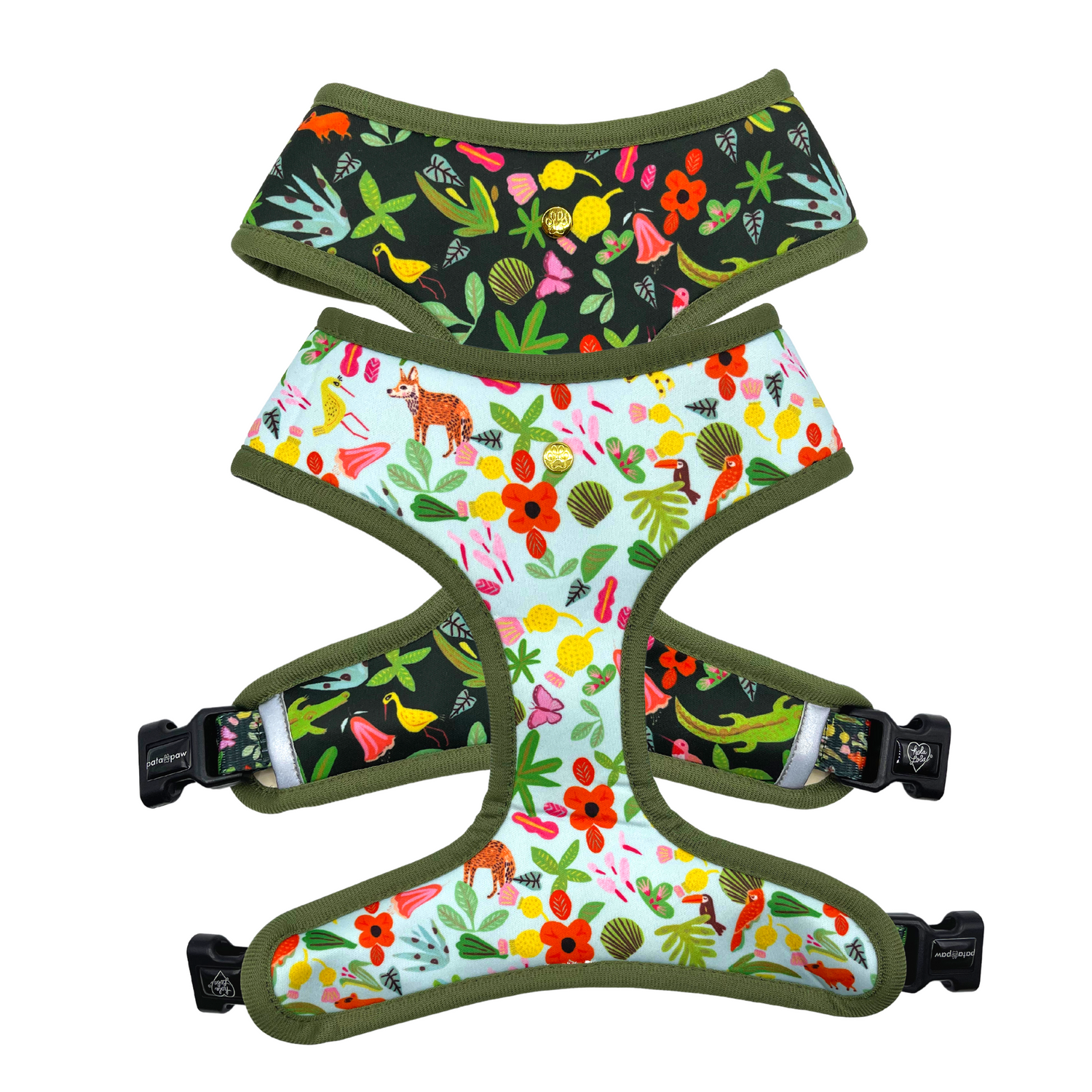 Pata Paw x Holalola reversible dog harness showing both sides