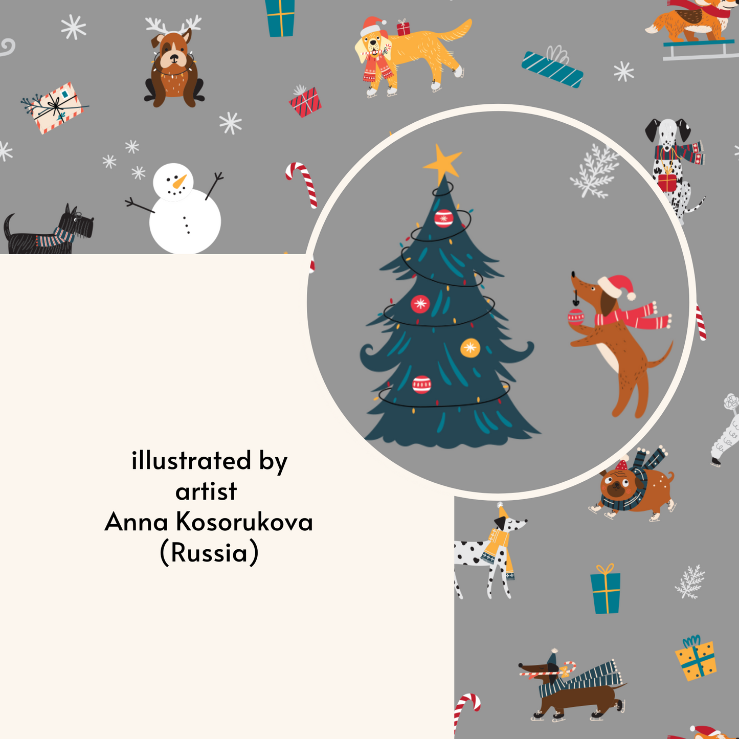 Pata Paw merry woofmas bandana features illustrations by Anna Kosorukova from Russia