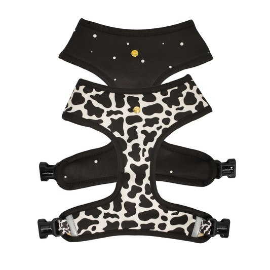 Pata Paw moo reversible harness showing both sides.