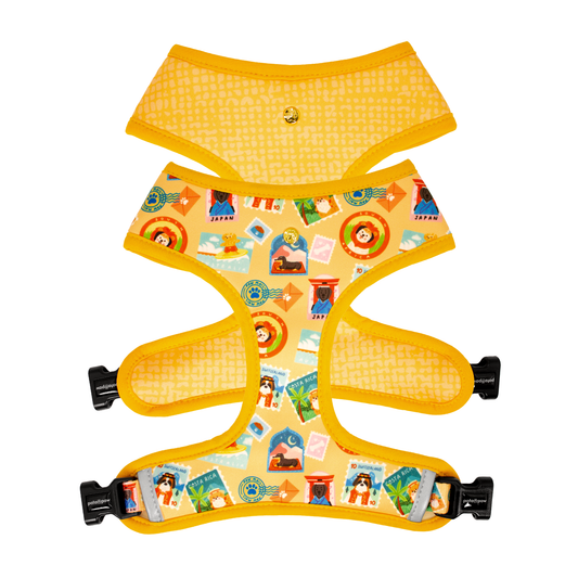 Pata Paw traveling pups reversible harness showing both sides.