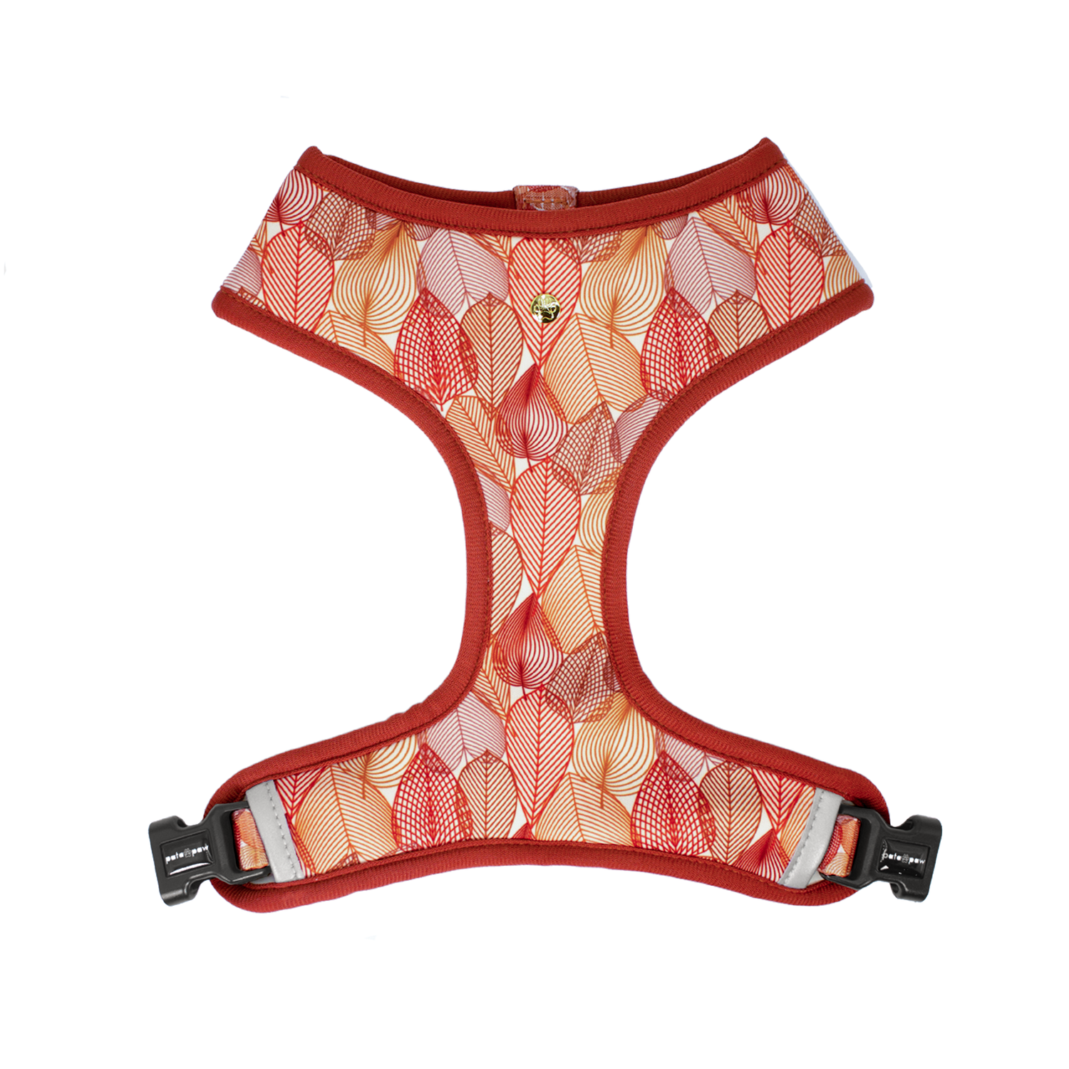 Pata Paw autumn crunch reversible harness showing its pattern.