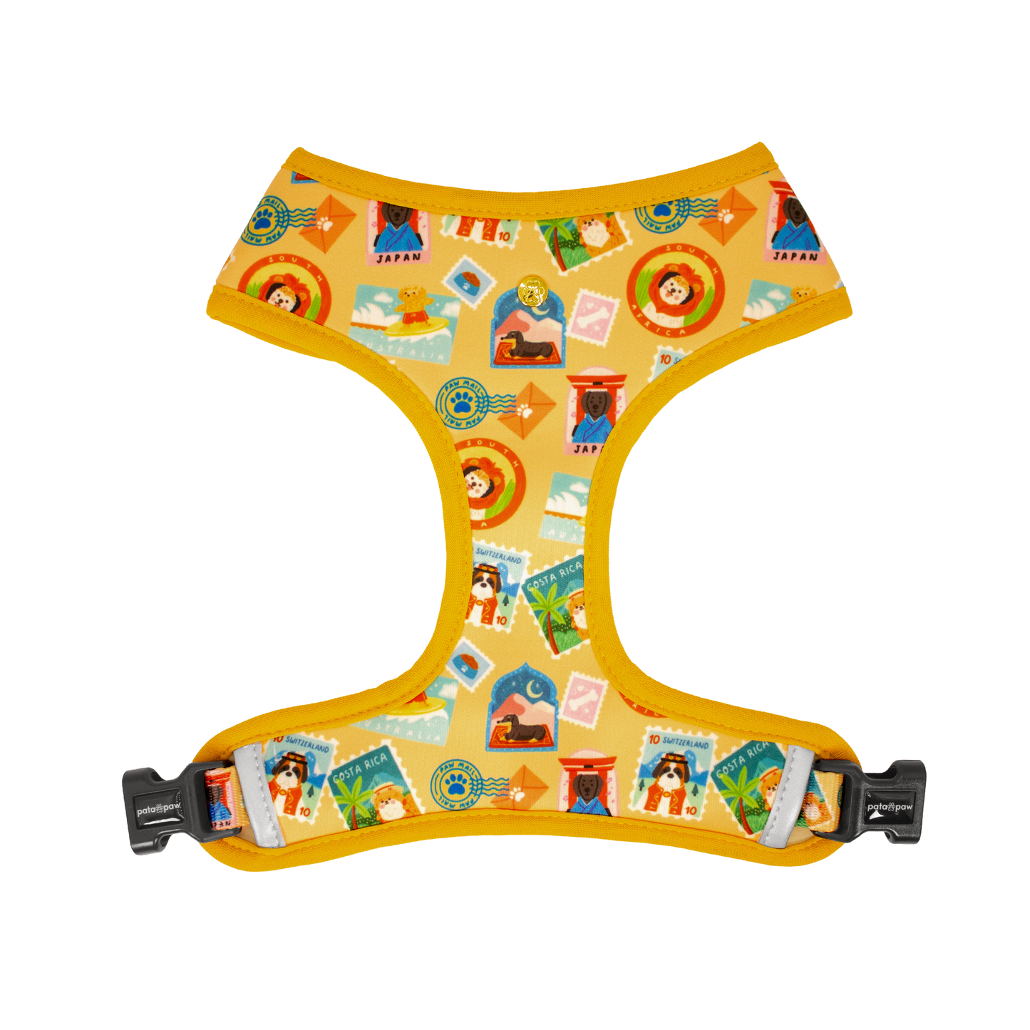 Pata Paw traveling pups reversible harness showing its pattern.