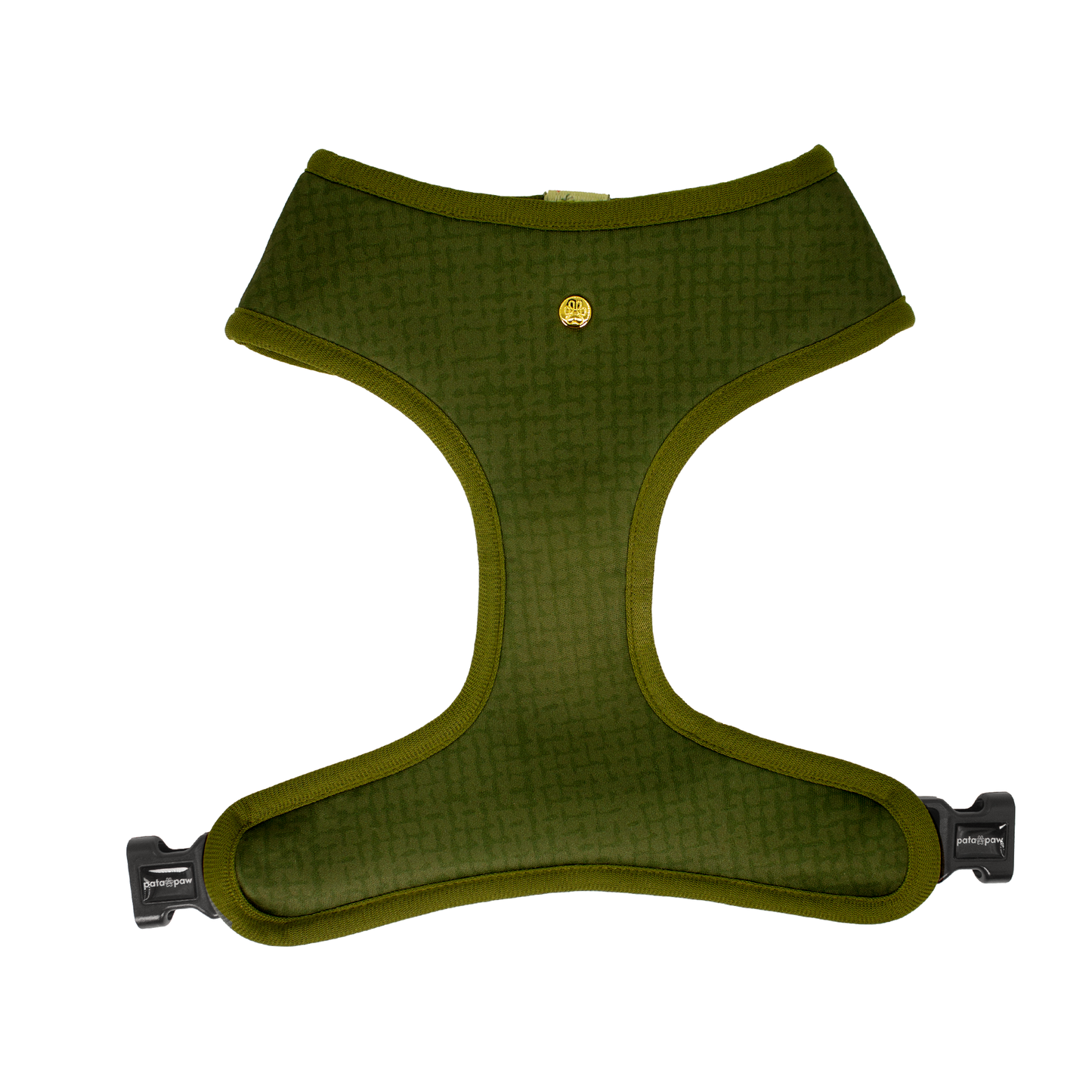 Pata Paw alpine wildflowers reversible harness showing a timeless and chic texture pattern in olive green.