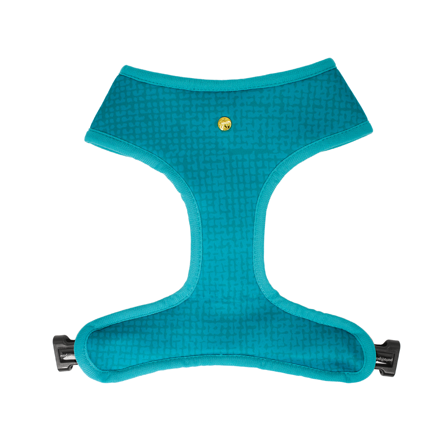Pata Paw Les Alpes reversible harness showing a timeless and chic texture pattern in teal.