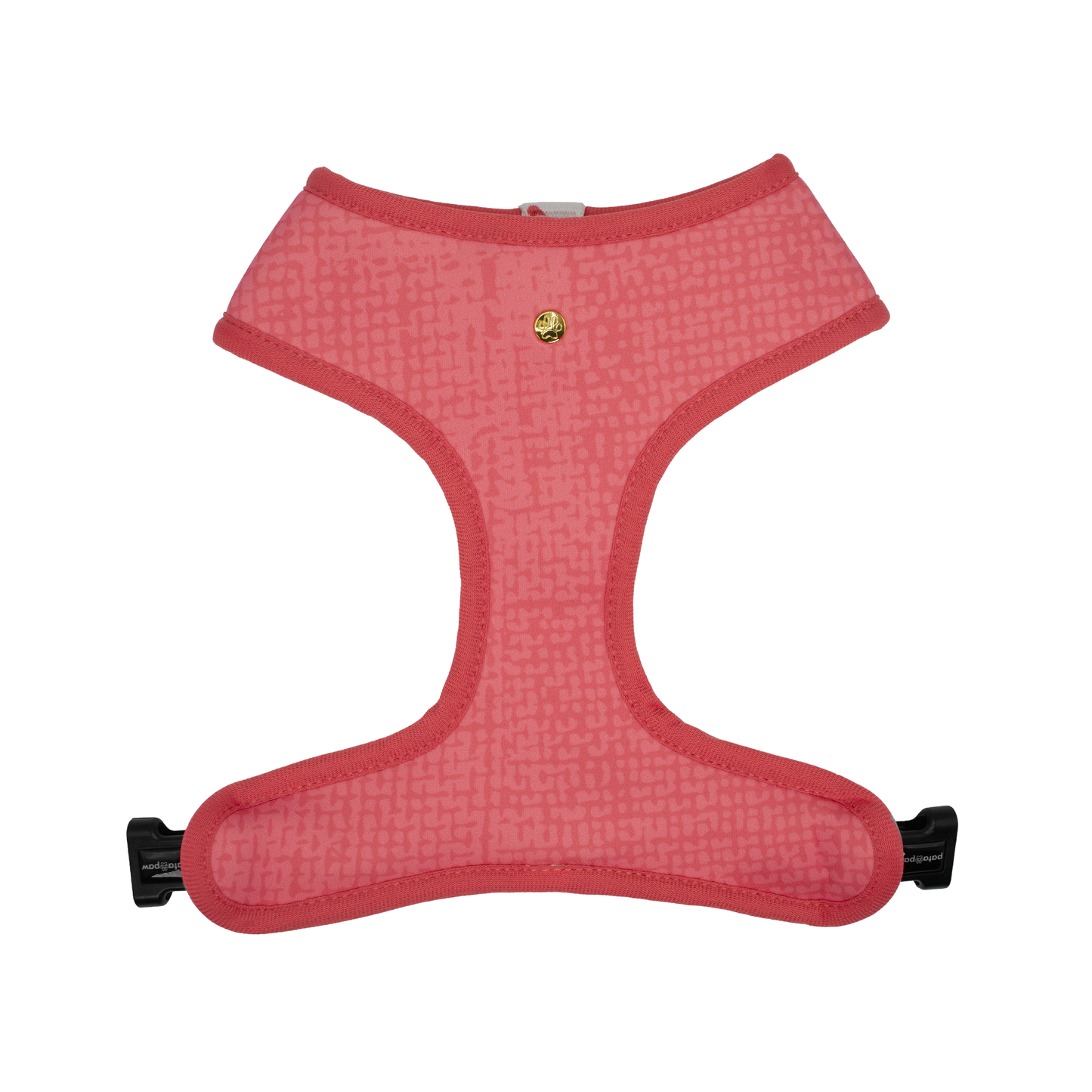 Pata Paw blush hearts reversible harness showing a timeless and chic texture pattern in blush.