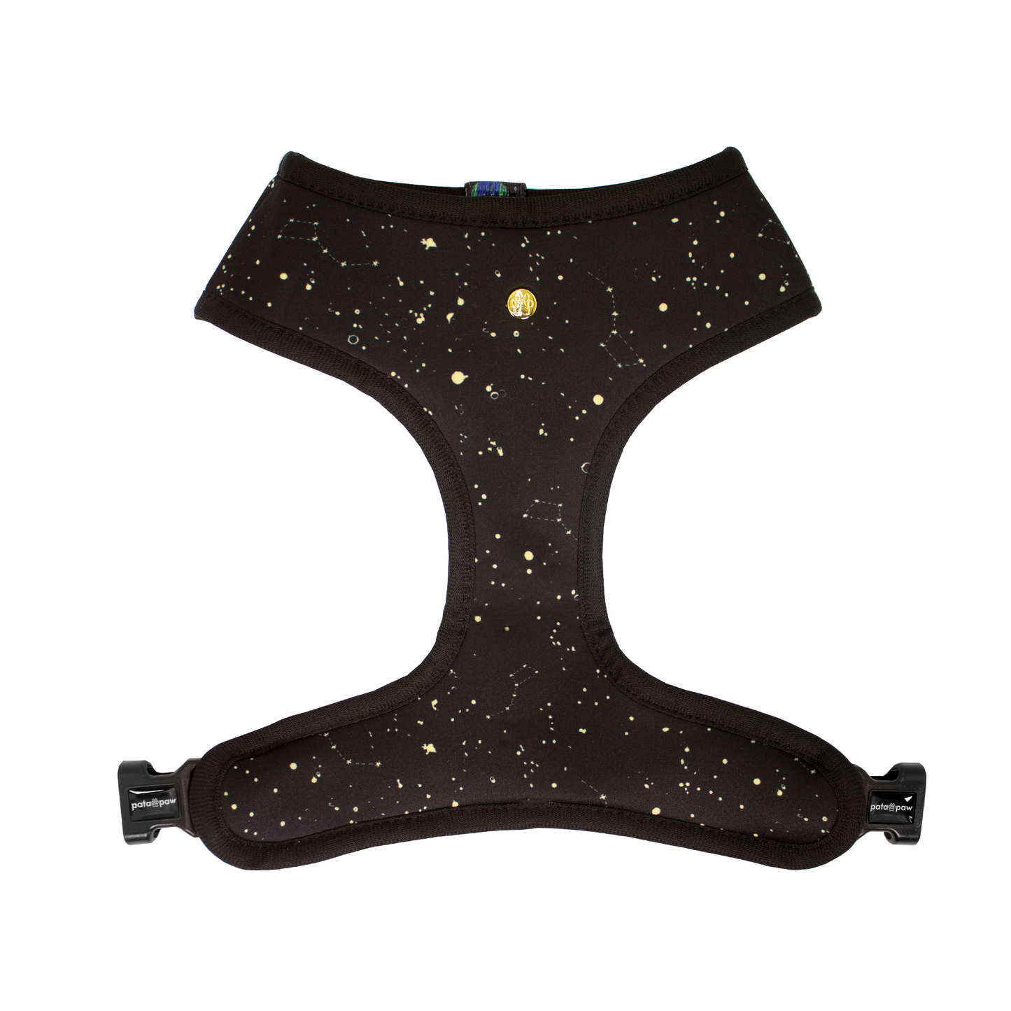 Pata Paw space explorer reversible harness showing galaxy pattern.