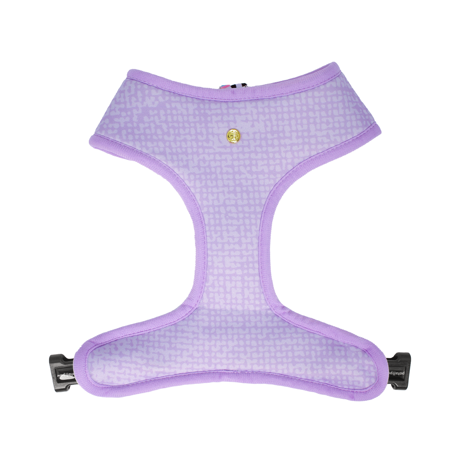Pata Paw toucan tropics reversible harness showing a timeless and chic texture pattern in lilac.