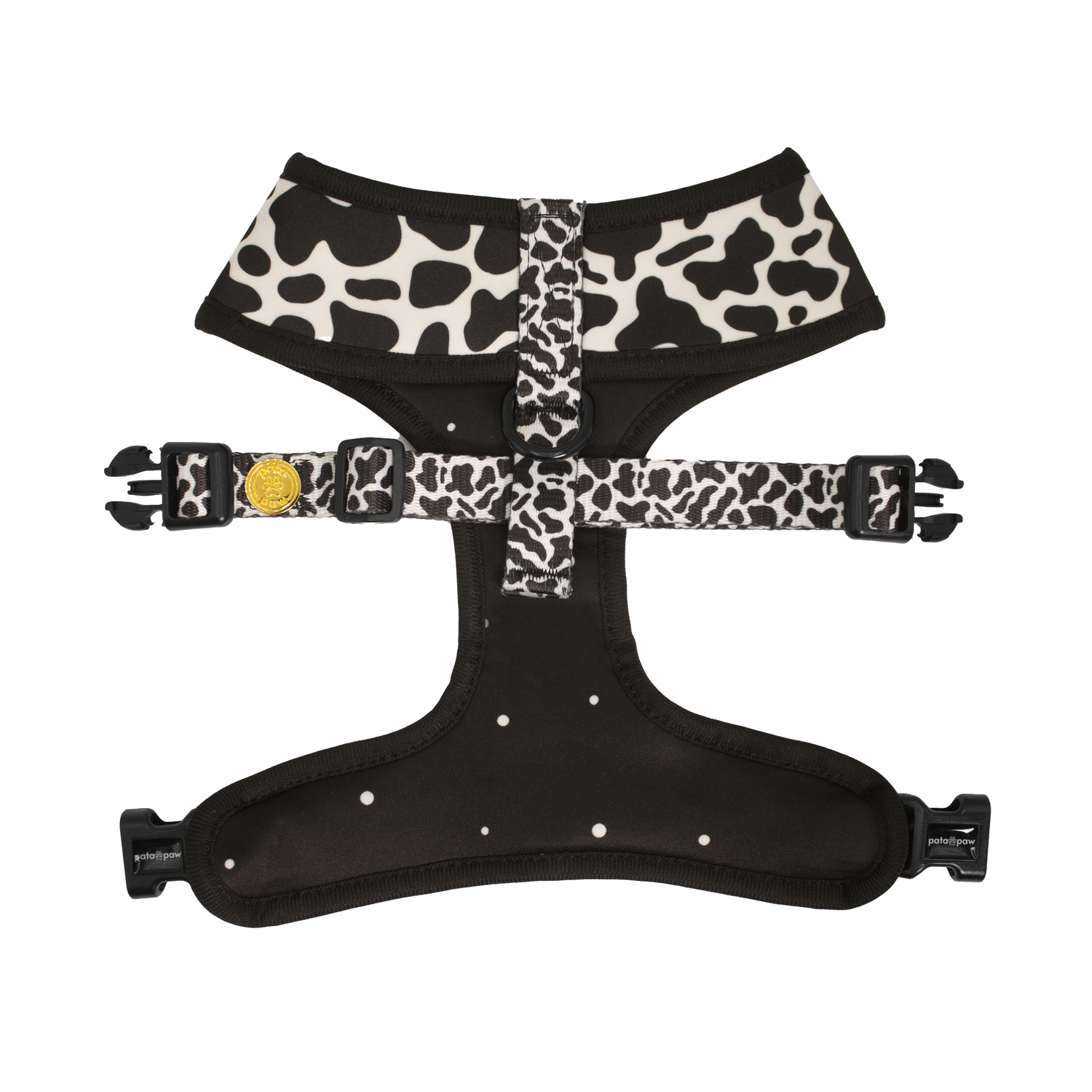 Pata Paw moo reversible harness showing its backside.