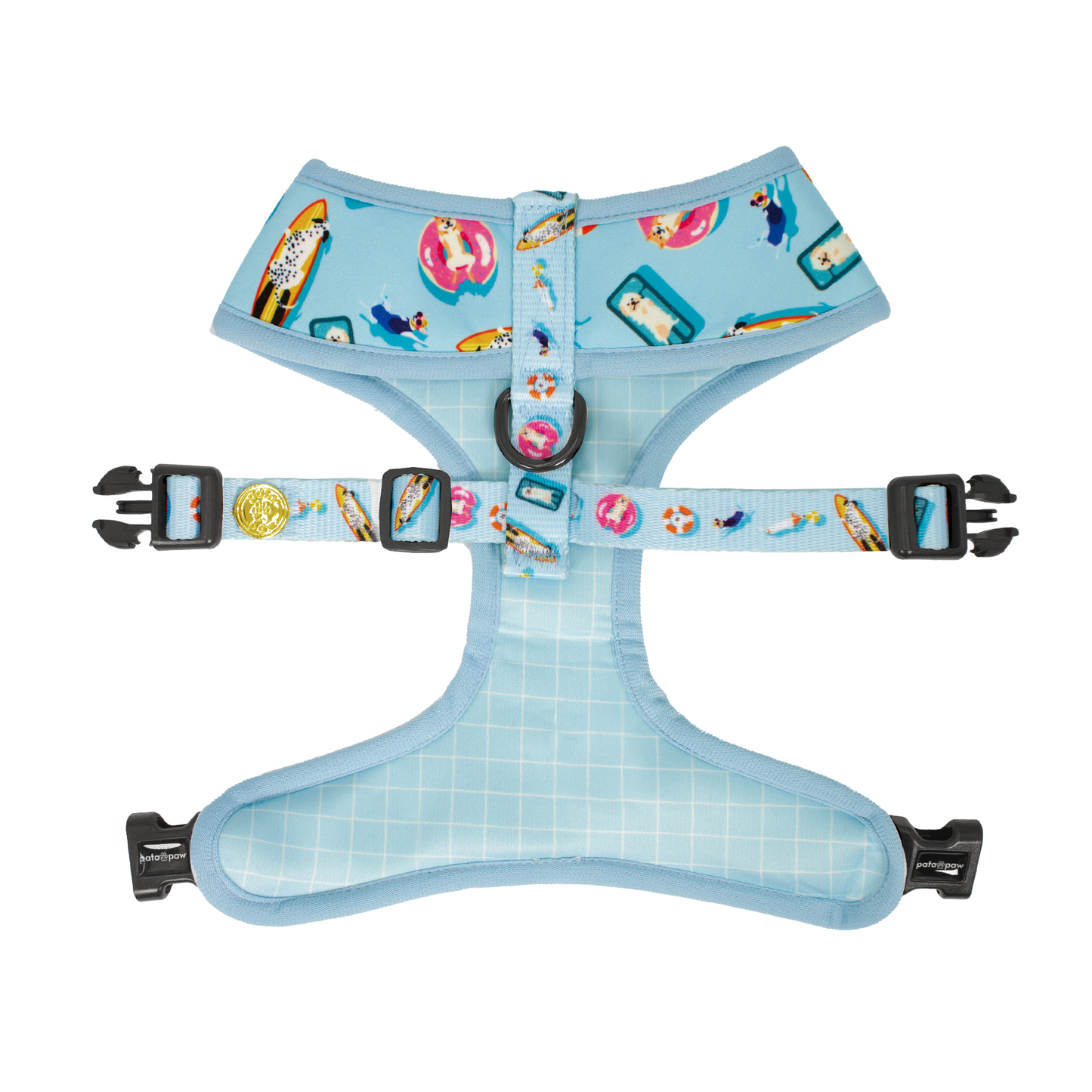 Pata Paw pool pups reversible harness showing its backside.