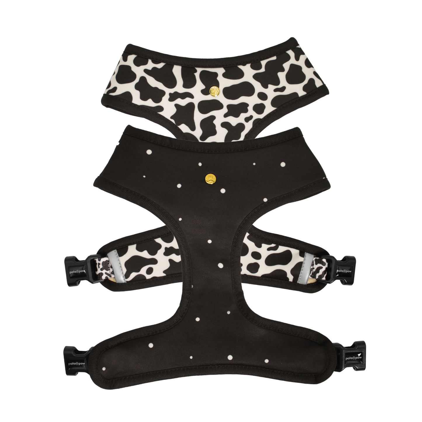 Pata Paw moo reversible harness showing both sides.
