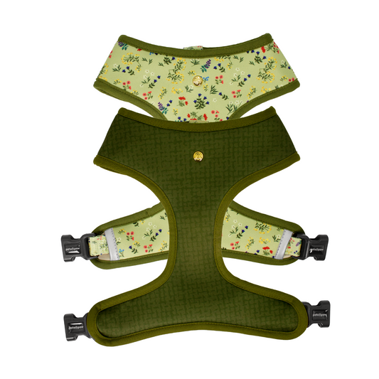 Pata Paw alpine wildflowers reversible harness showing both sides.