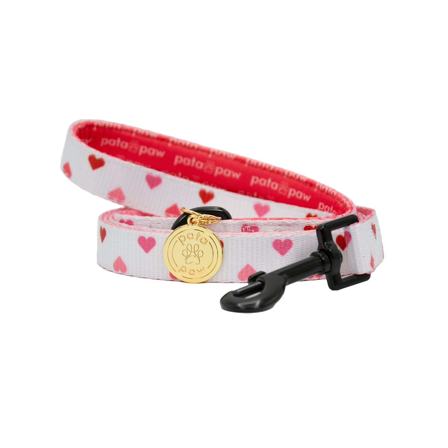 Pata Paw blush hearts leash rolled up