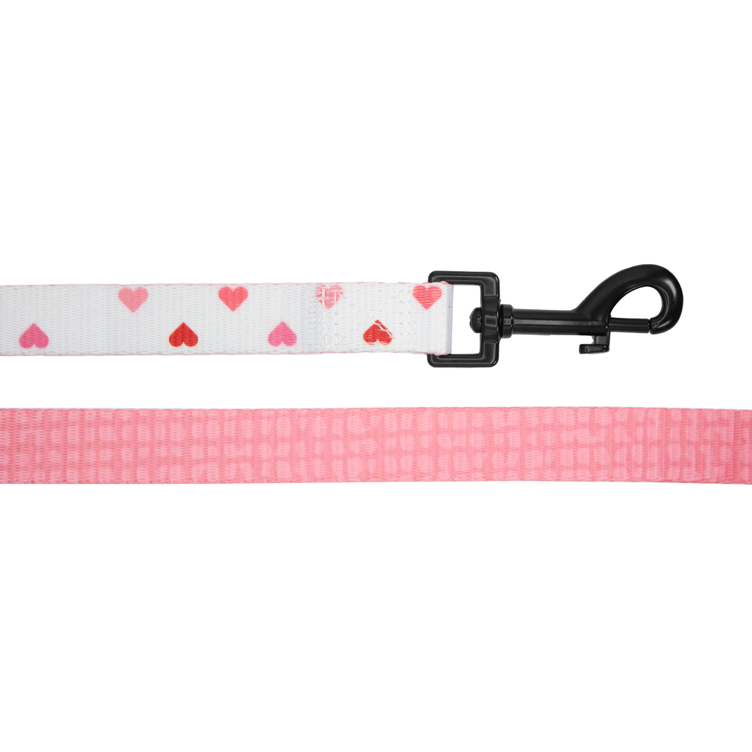 pata paw blush hearts leash showing buckle and patterns on both sides
