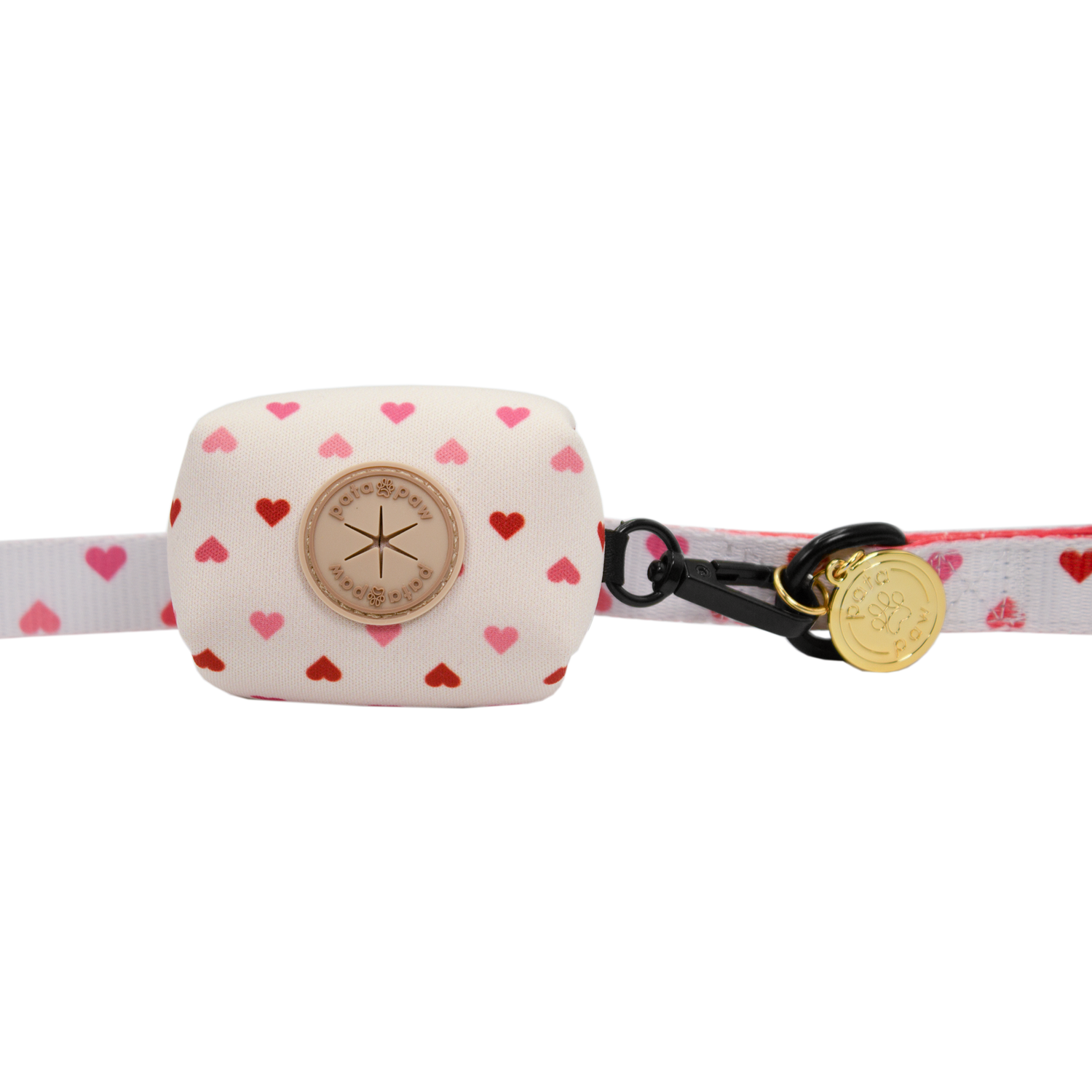 pata paw blush hearts leash with poop bag holder