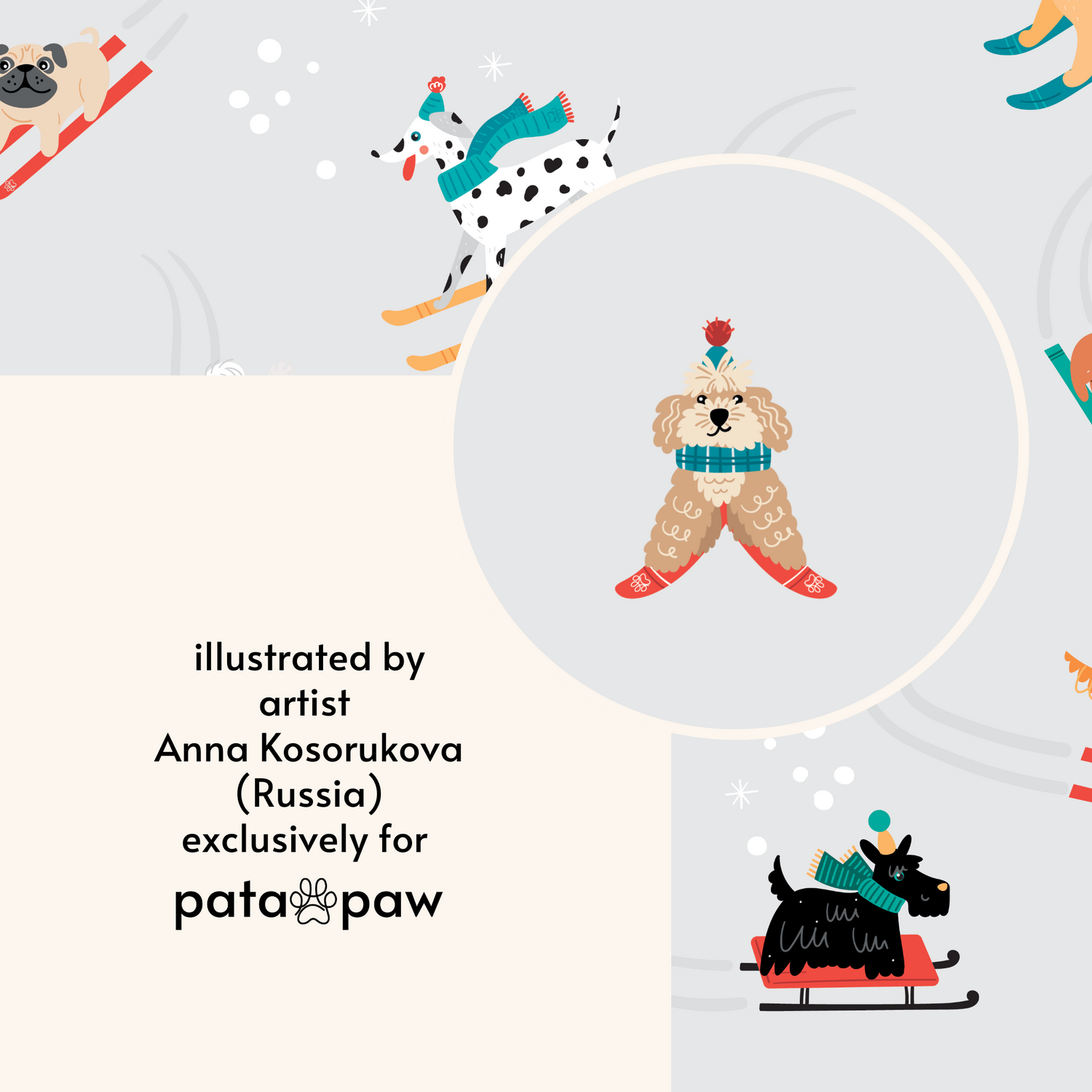 pata paw ski wonderland exclusively illustrated by female artist Anna Kosorukova