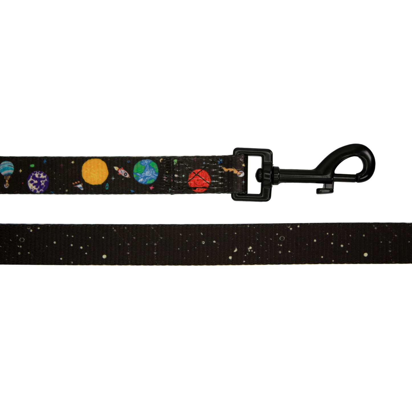 pata paw space explorer leash showing buckle and patterns on both sides
