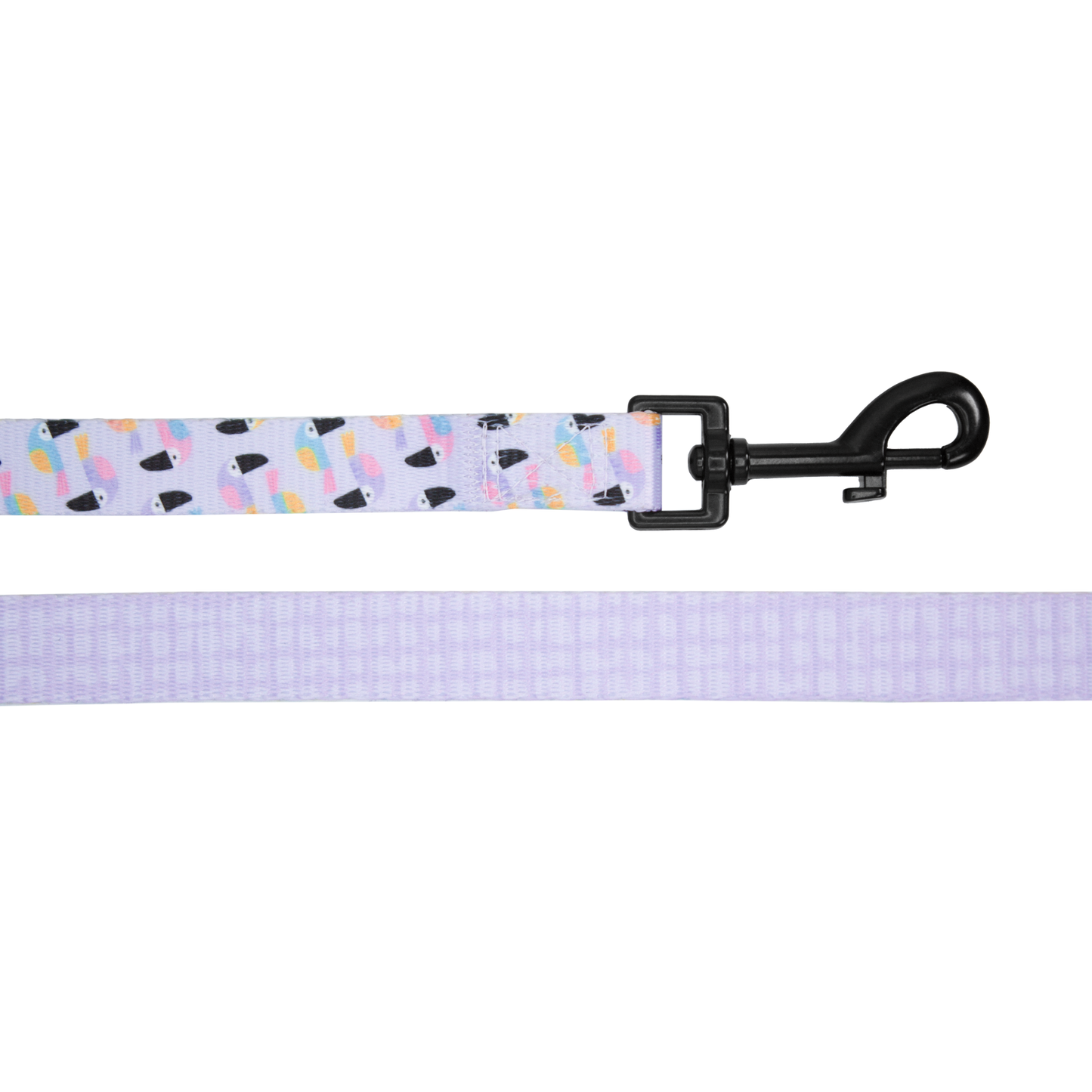 pata paw toucan tropics leash showing buckle and patterns on both sides