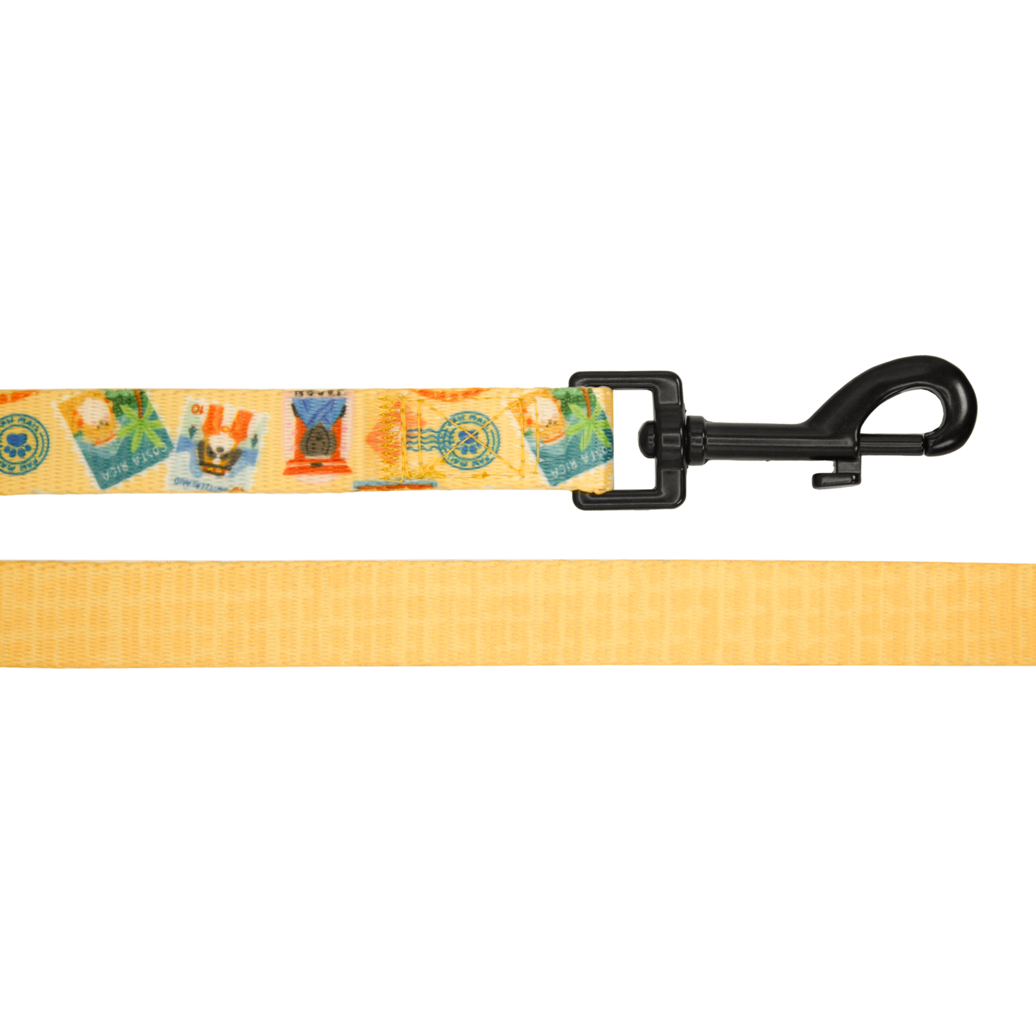 pata paw traveling pups leash showing buckle and patterns on both sides